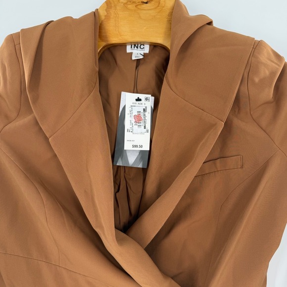 Ade Samuel for INC Brown Hooded Blazer Dress Wrap Tie Front Tawny L NEW - Picture 7 of 9